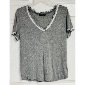 Woman's Maven West Short Sleeve Fray Top Size Small Rayon Casual Boho Stretch